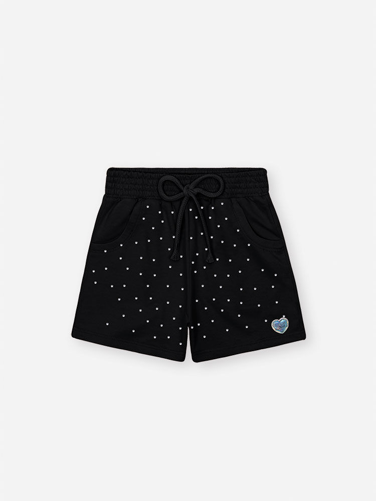 Shorts Infantil em Moletinho – Short Menina Verão Colorido com Cordão PRETO