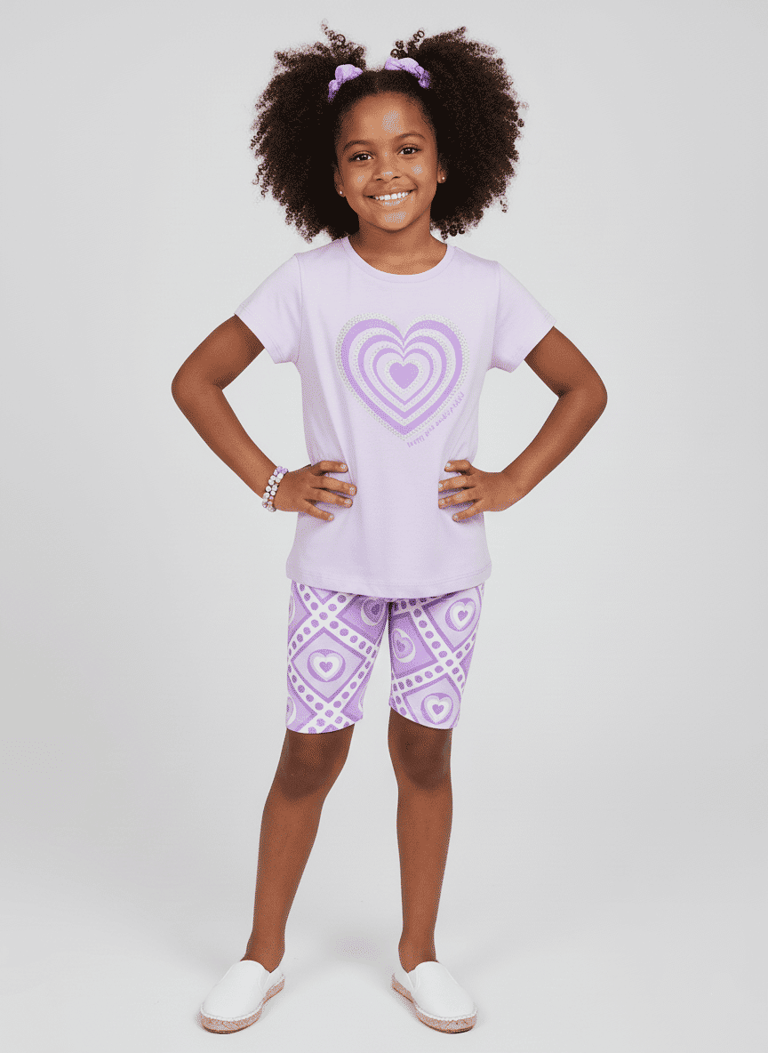 Conjunto Infantil Menina Coração Lilás Abrange