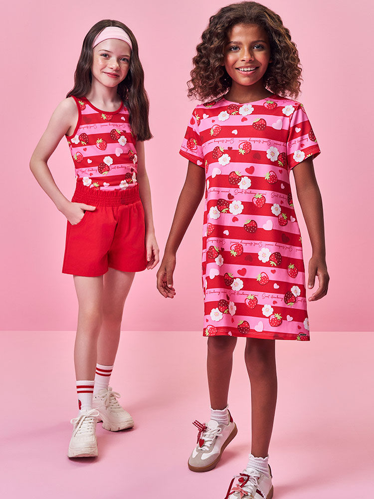 Conjunto Infantil Menina Regata de Morangos e Short Clochard