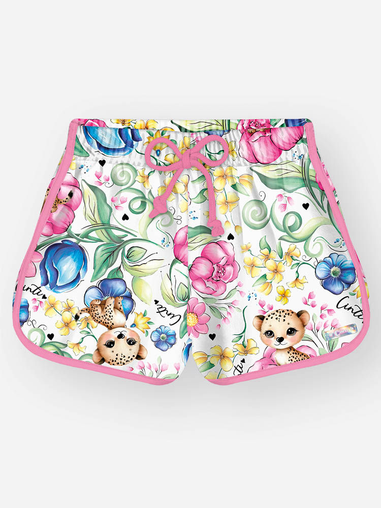 Shorts Infantil Básico em Nylon Estampado – Short Menina Verão Estampado com Elastano NATURAL