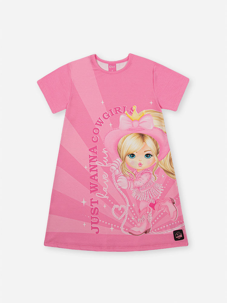 Vestido Princesa Cinti e Unicórnio Brilhinho – Vestido Menina Verão com Strass ROSA CONFETE
