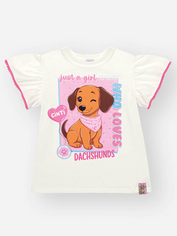 Conjunto Bebê Menina Cachorrinha Dachshund e Bermuda Ciclista – Look Confortável Cinti Baby NATURAL/RS CONFETE