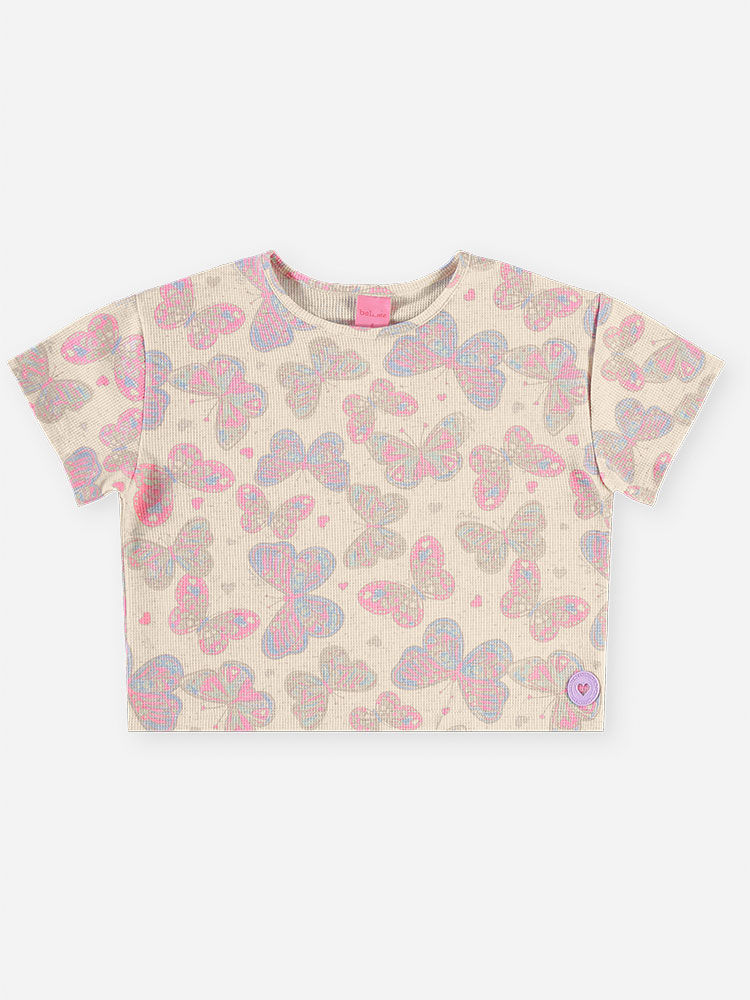 Conjunto Infantil Menina Blusa Boxy e Short-Saia Borboletas