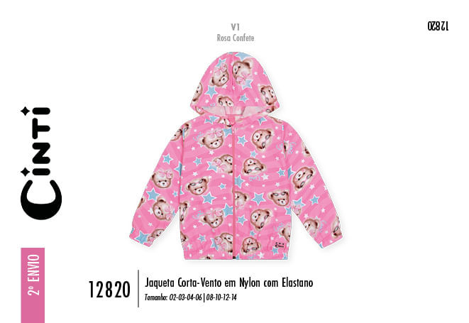 Jaqueta Corta-Vento Menina Estrela Ursa Rosa Mundo Cinti