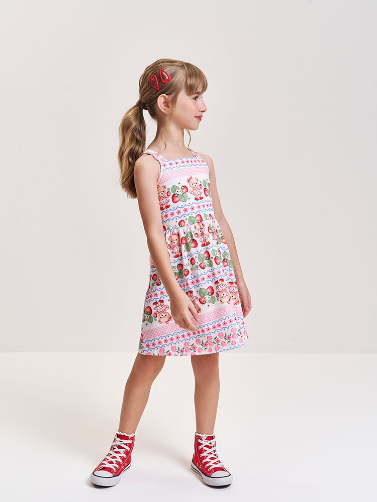 Vestido Infantil em New Stretch Estampado – Vestido Menina Verão com Etiqueta com Essência ROSA IOGURTE