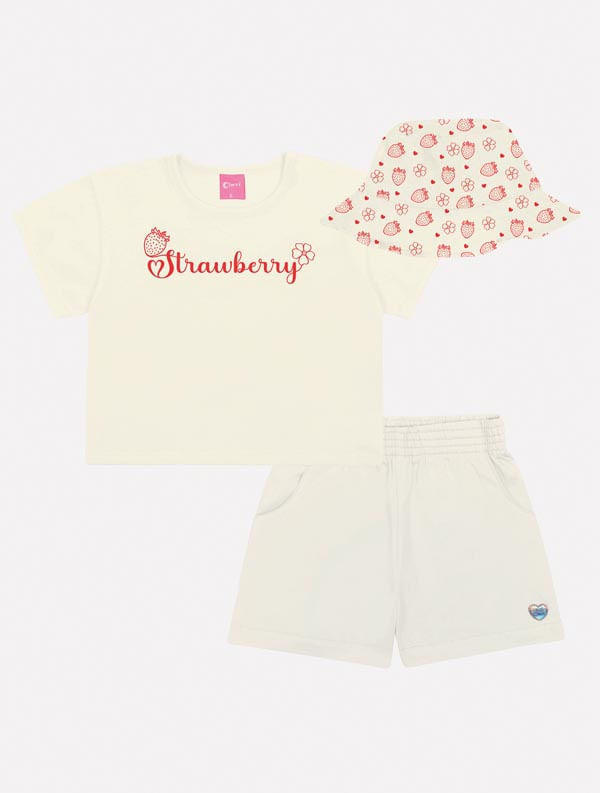 Conjunto Infantil Menina Tutti-Frutti Blusa; Short E Bucket Natural Mundo Cinti