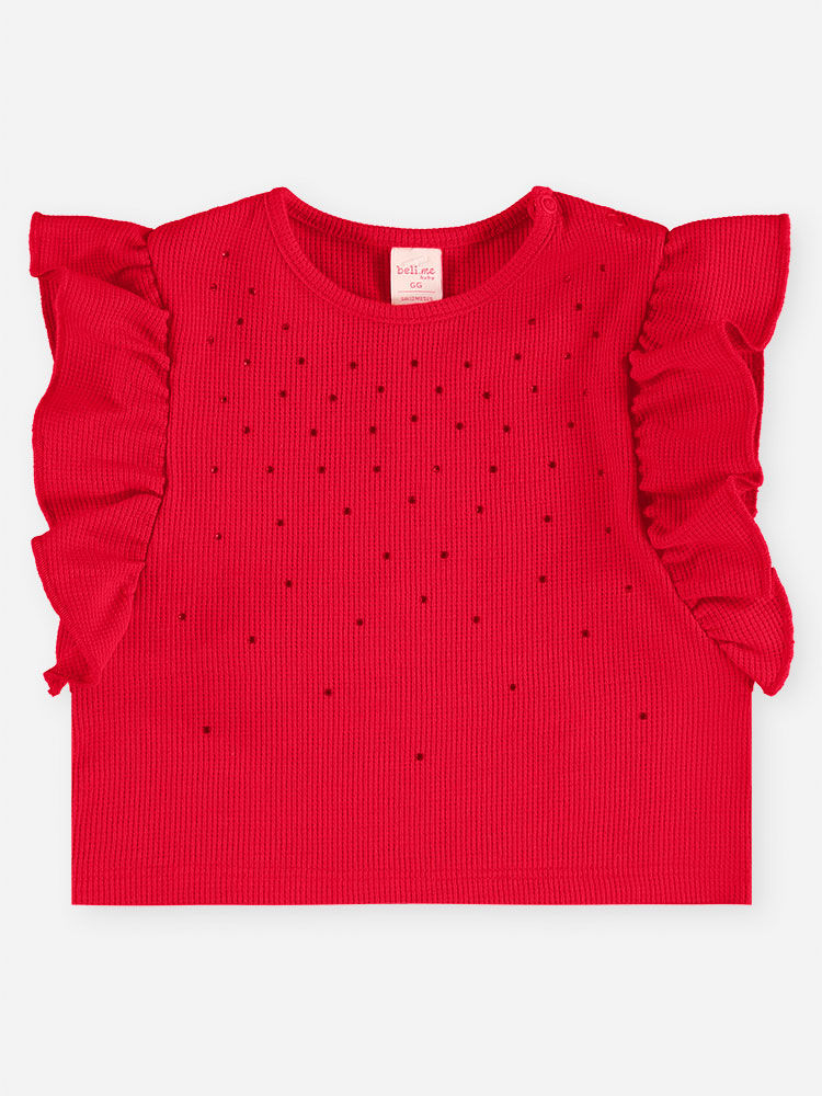 Conjunto Bebê Blusa Boxy com Strass e Short Vermelho