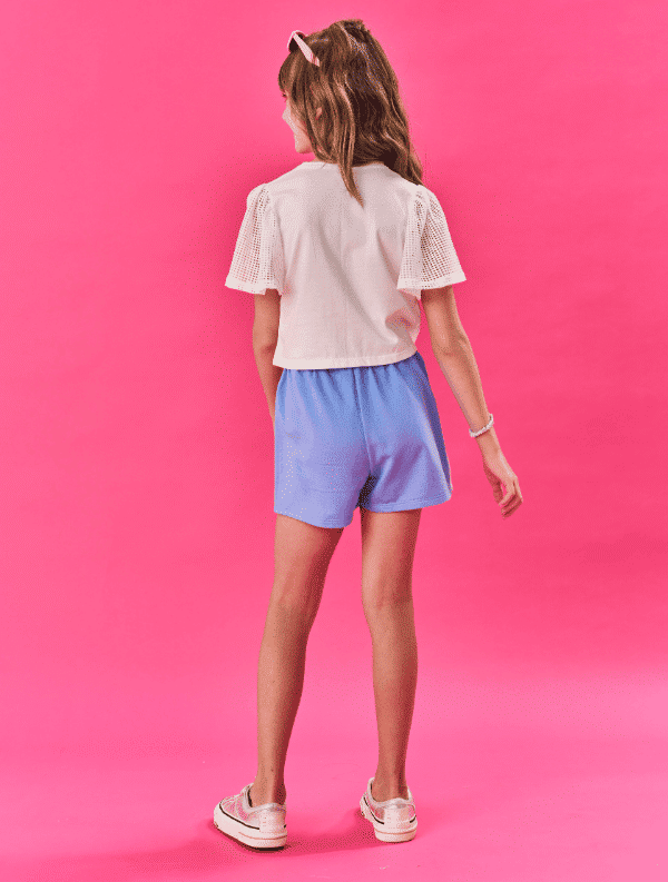 Conjunto Infantil Menina Blusa Cropped E Short-Saia Natural E Rosa Cinti