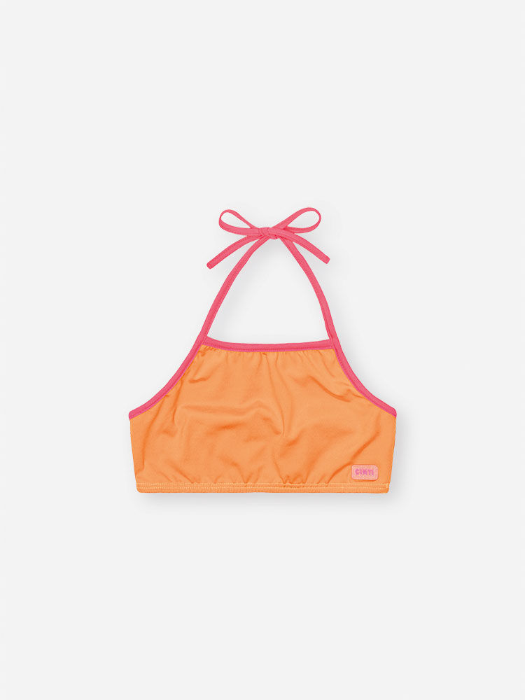 Biquíni Infantil em Malha UV Neon – Moda Praia Menina Verão com Proteção UV e Cores Vibrantes LARANJA NEON FORTE