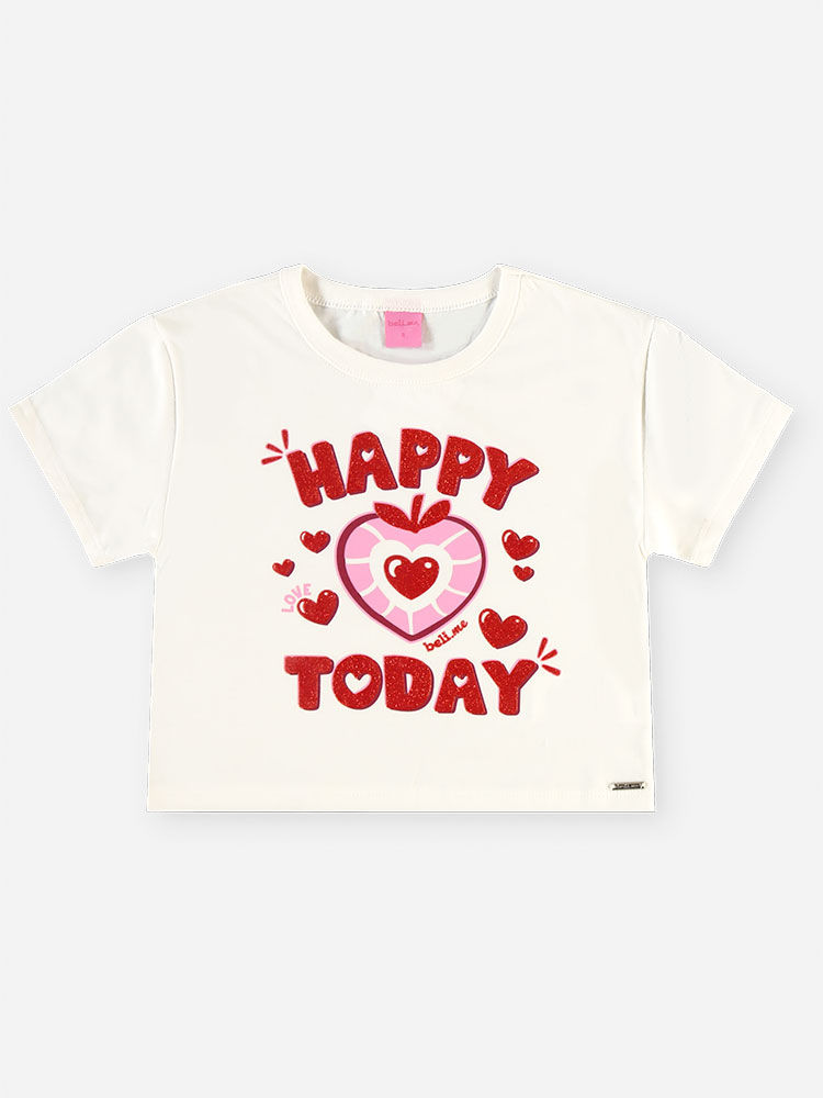Conjunto Infantil Menina Blusa Boxy e Saia-Short Happy Today