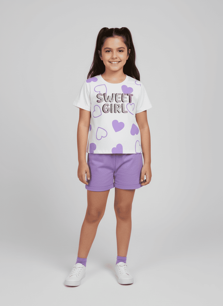 CONJ BLUSA E SHORTS BRANCO/LL AMETISTA