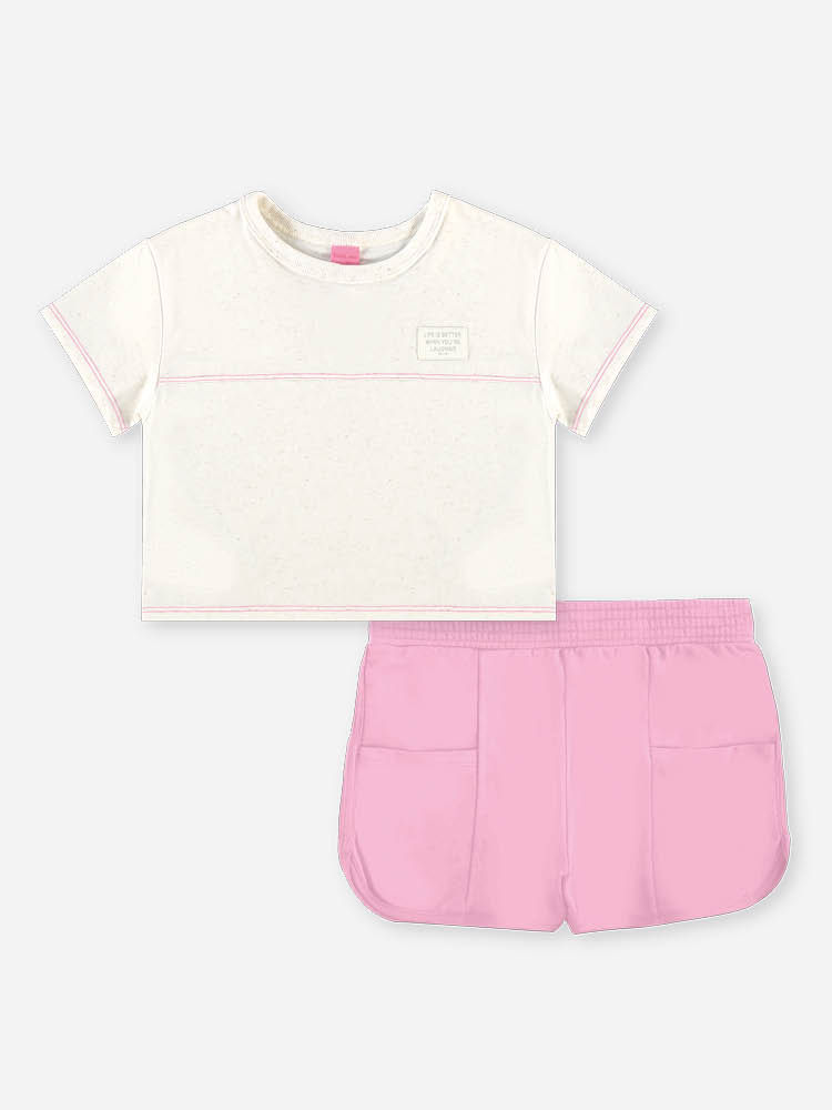 Conjunto Infantil Menina Blusa Boxy e Short com Linho Iogurte