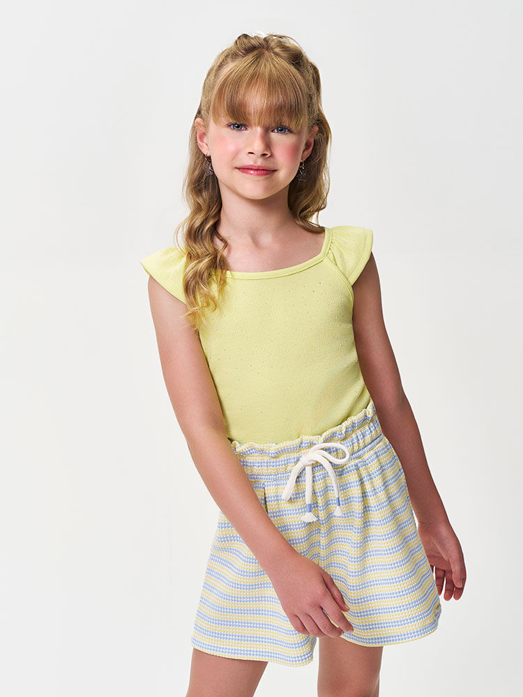 Conjunto Infantil Menina Regata com Strass e Short Clochard Listrado