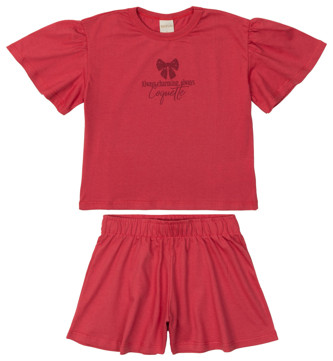 Conjunto Infantil Laço de Blusa Bufante e Shorts Cereja Conjunto Infantil Laço de Blusa Bufante e Shorts Cereja