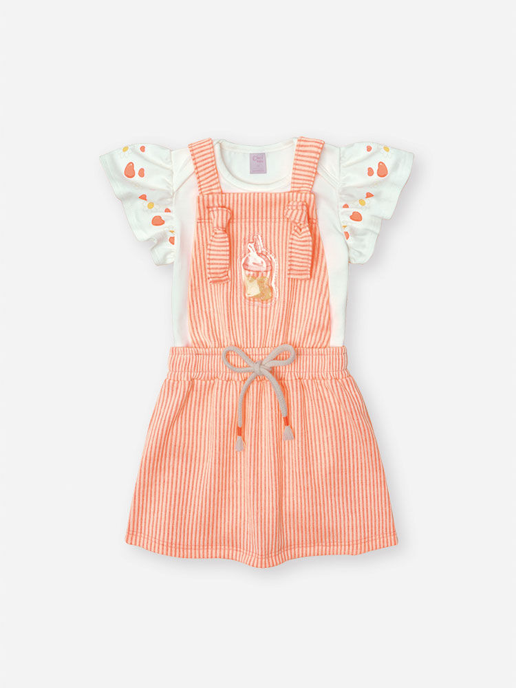 Conjunto Bebê Menina Blusa e Salopete Lemonade Listrada Laranja
