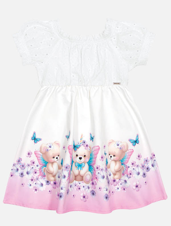 VESTIDO OFF WHITE/ROSA CINTI