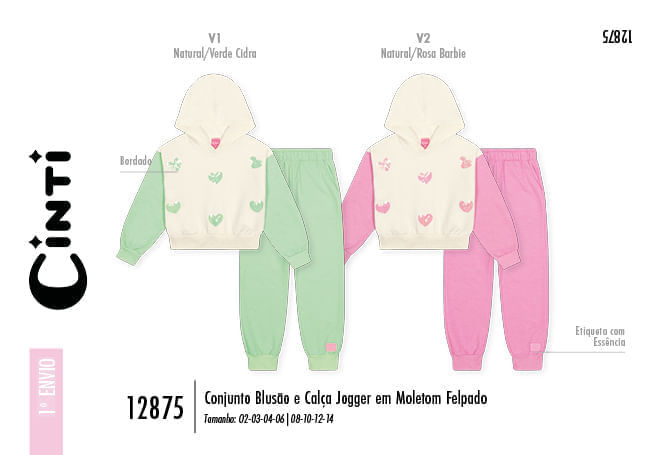 Conjunto Menina Corações Bordados Mundo Cinti