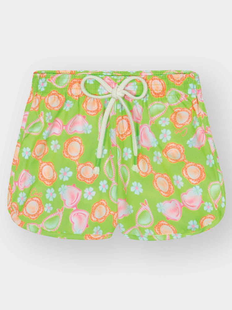 Shorts Menina Óculos de Sol Verde Neon