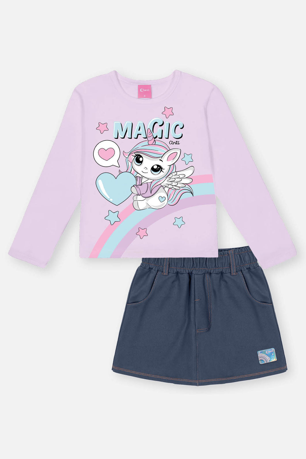 Conjunto Infantil Menina Blusa Magic E Short-Saia Lilás Mundo Cinti
