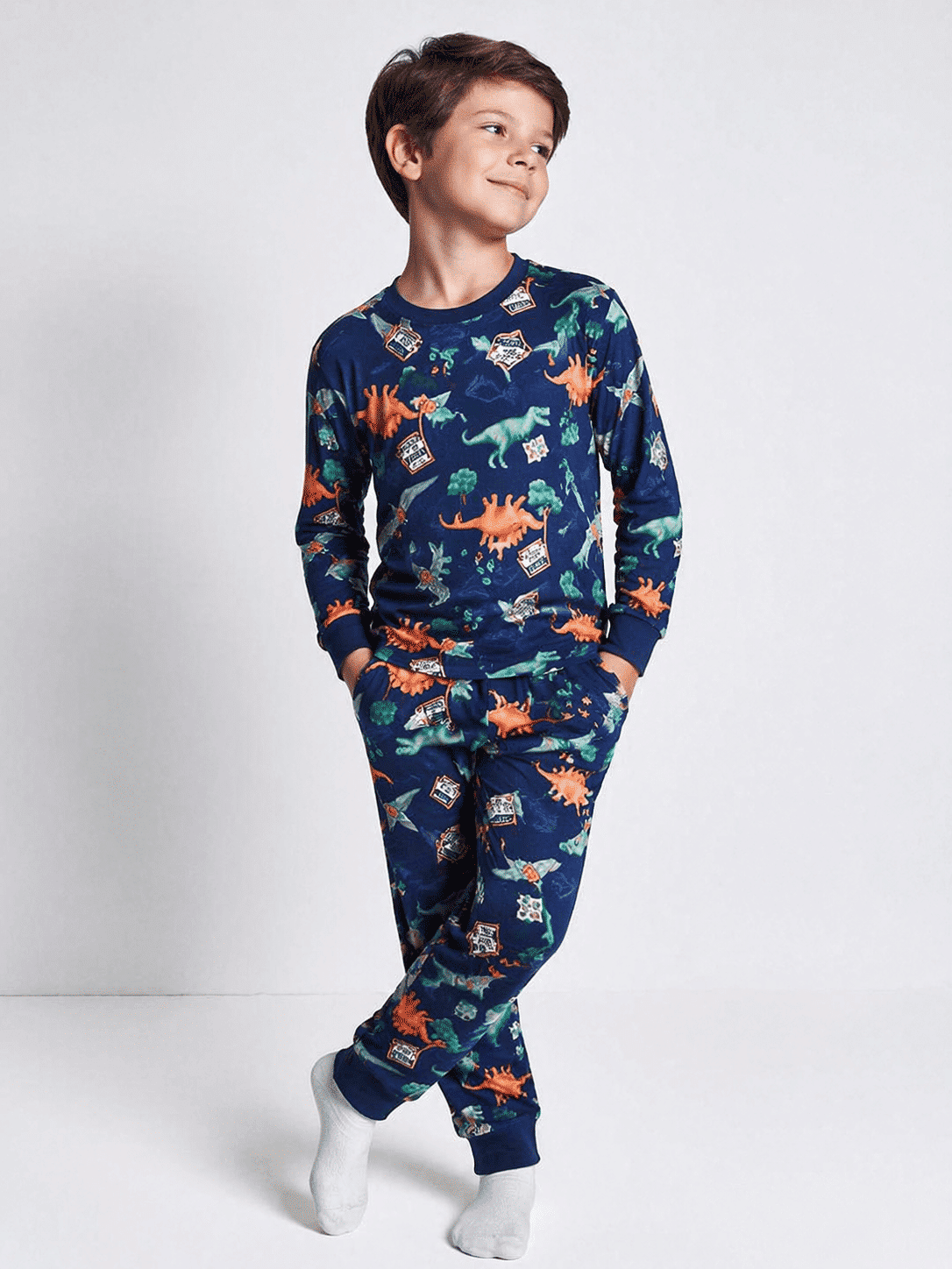 Pijama de Inverno Infantil Menino Dino World Divertto AZUL MARINHO
