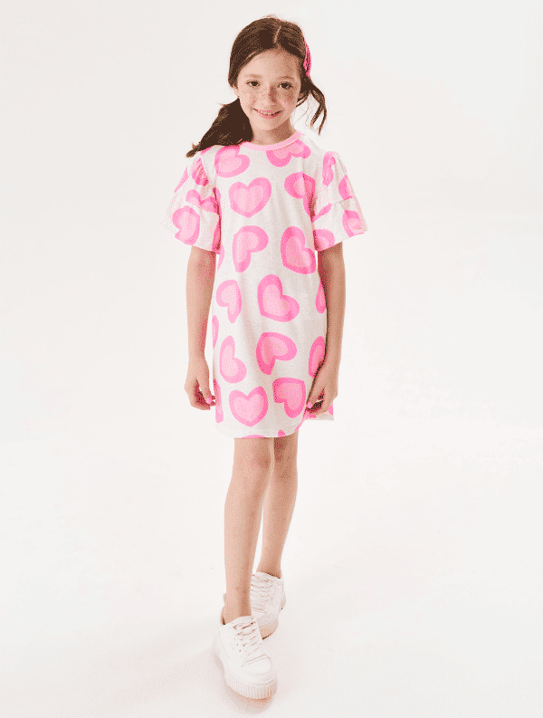 Vestido Infantil Menina Corações Rosa Cinti