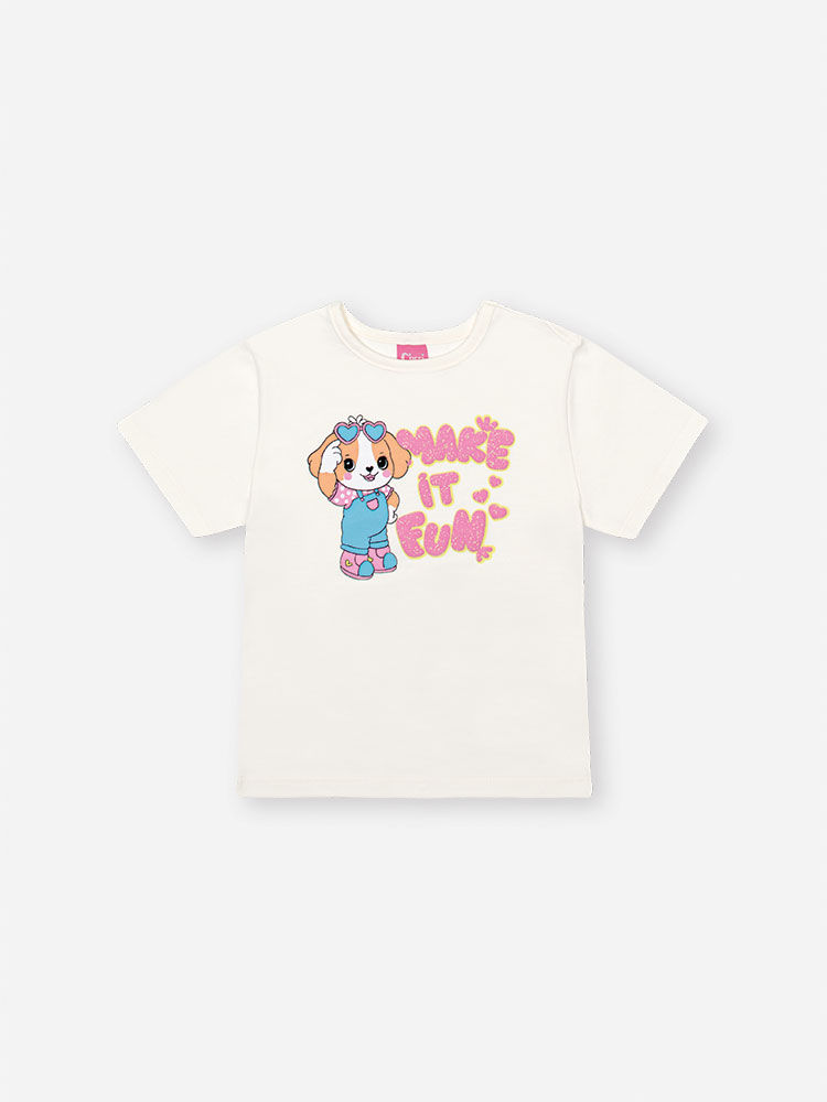 Conjunto Infantil com Blusa em Cotton de Cachorro e Saia Shorts em Cotton Silver – Look Menina Verão NATURAL/AM VAGALUME