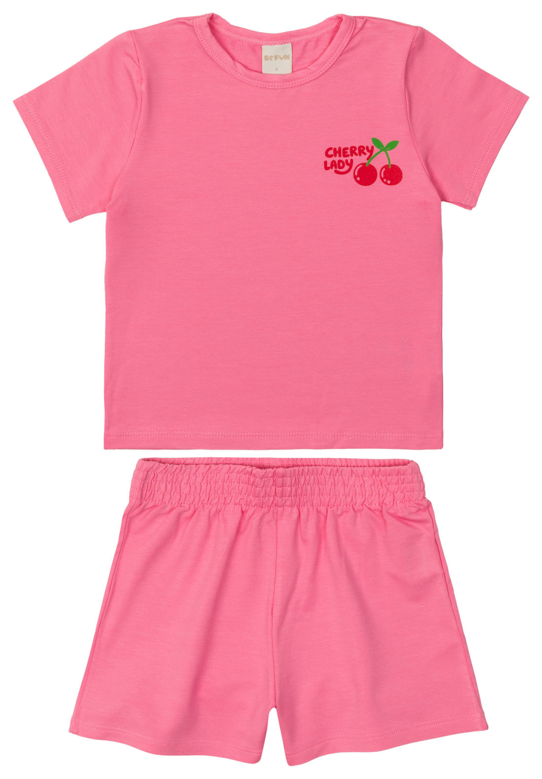 Conjunto Infantil Blusa Cherry Lady e Shorts Rosa
