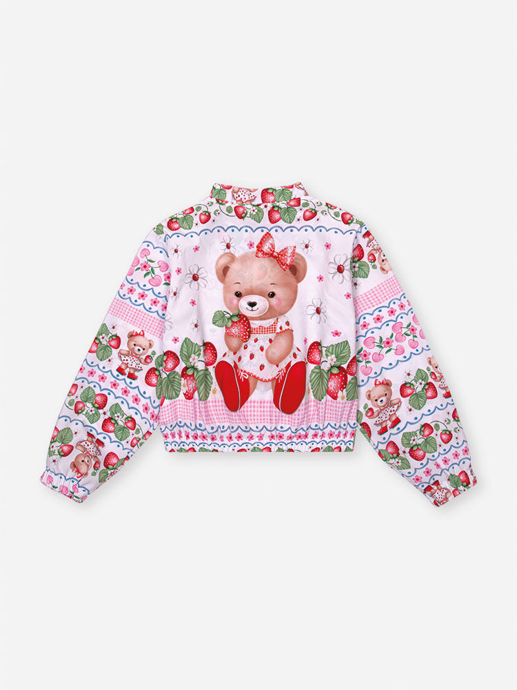 Jaqueta Infantil Corta Vento em Nylon com Elastano – Casaco Menina Verão Estampado com Strass ROSA IOGURTE