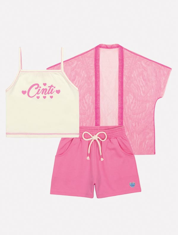 CONJ BLUSA, SHORTS E KIMONO NAT/RS CINTI/RS CONF