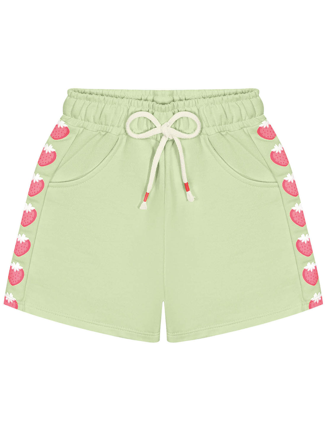 Conjunto Infantil Menina Blusa; Short E Corta Vento Strawberry Natural; Rosa E Verde Cinti