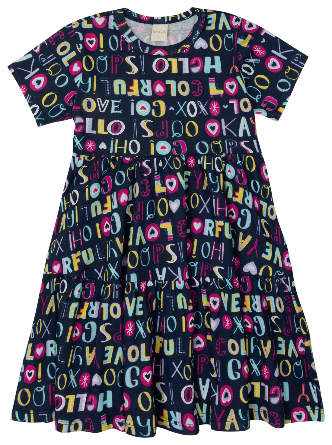 Vestido Infantil Estampado Letrinhas Azul Vestido Infantil Estampado Letrinhas Azul