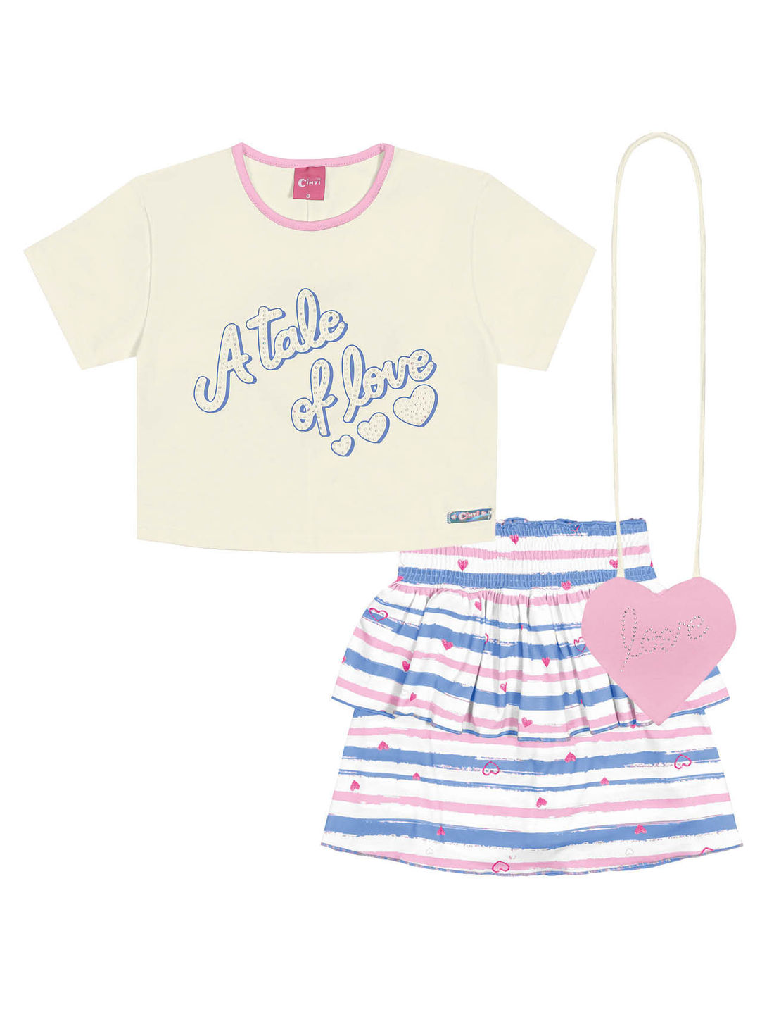 CONJ BLUSA,SAIA/SHORTS E BOLSA NAT/AZ HORTENS/RS IO