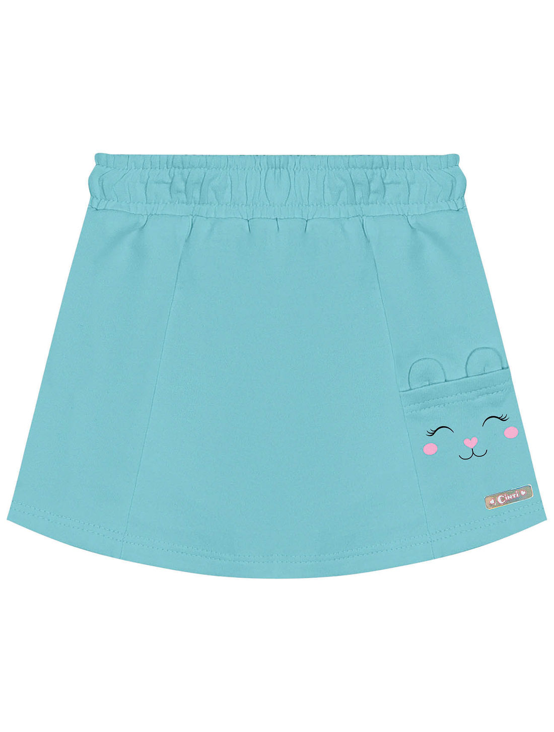 Conjunto Bebê Menina Unicórinio Blusa E Short-Saia Natural E Azul Cinti