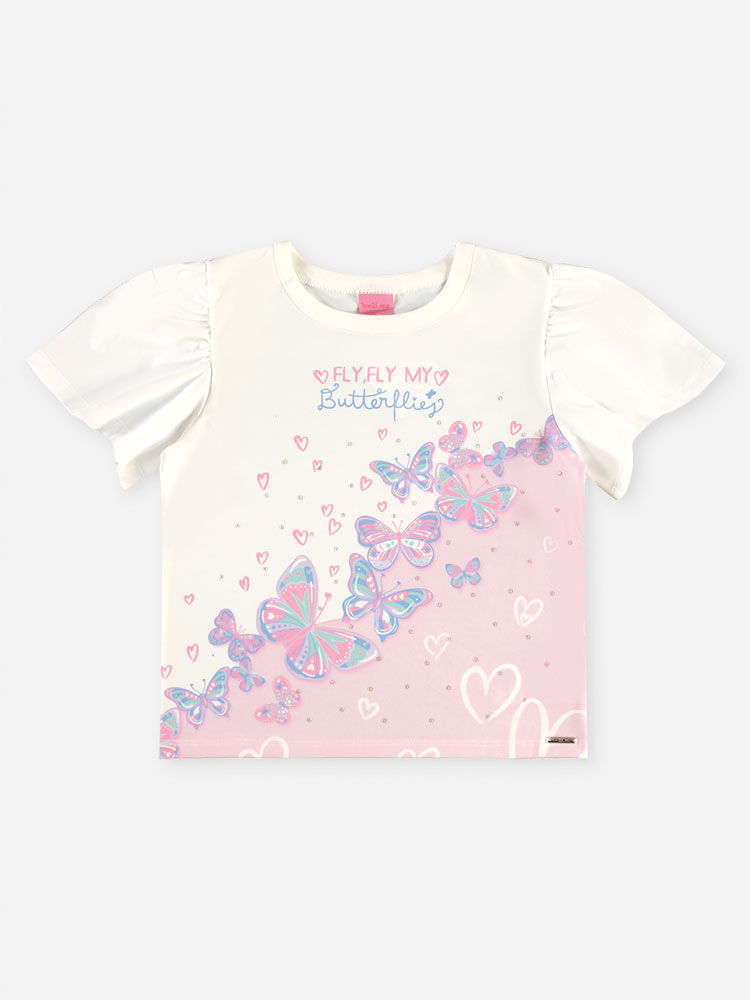 Blusa Infantil Menina Borboletas com Strass