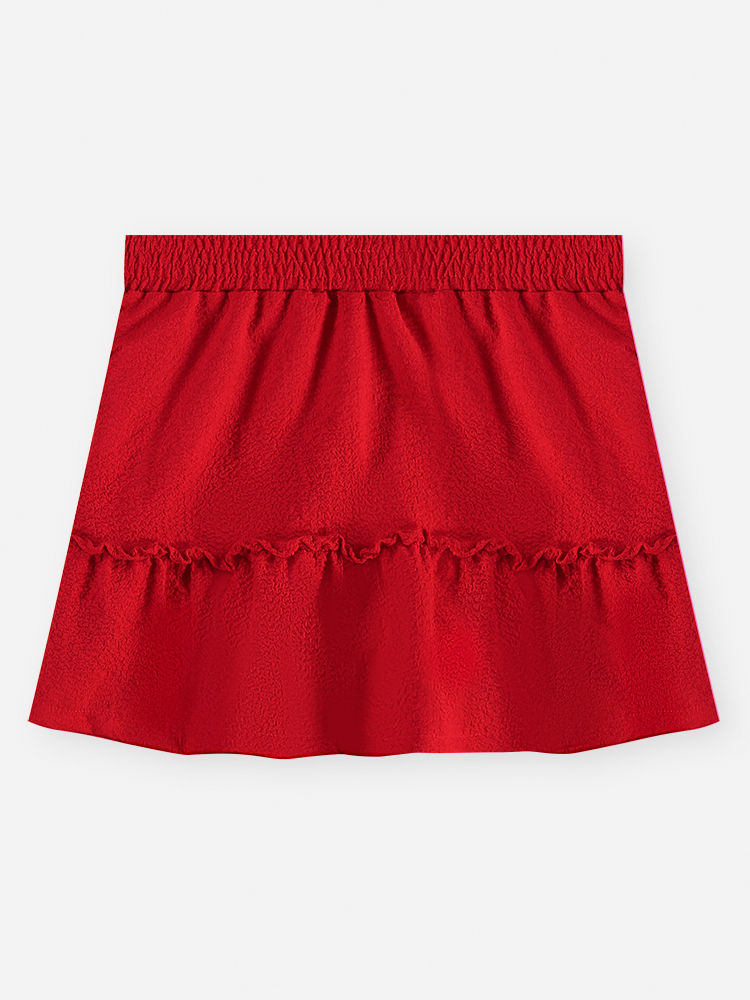 Conjunto Infantil Regata Laço de Strass e Saia-Short Vermelho