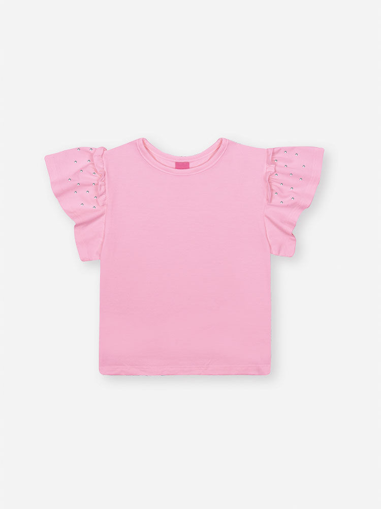 Conjunto Infantil com Blusa em Cotton e Shorts em Sarja Glow – Look Menina Verão com Strass NATURAL/RS IOGURTE