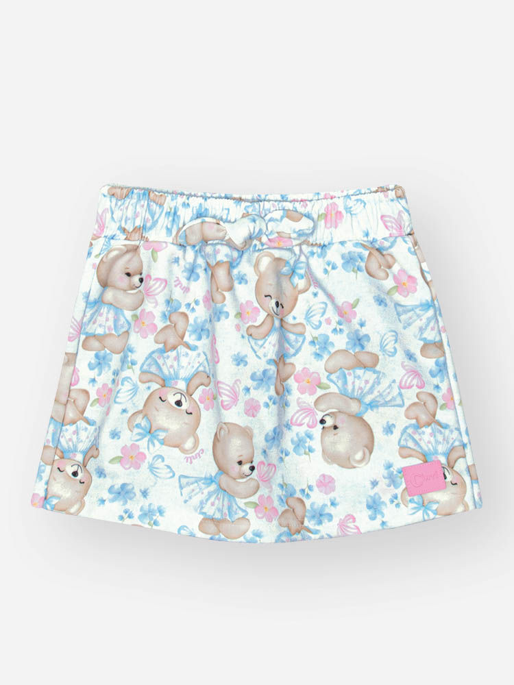 Conjunto Bebê Menina Body com Short-Saia Ursinhas Delicadas – Look Confortável Cinti Baby NATURAL/AZ PORCELANA