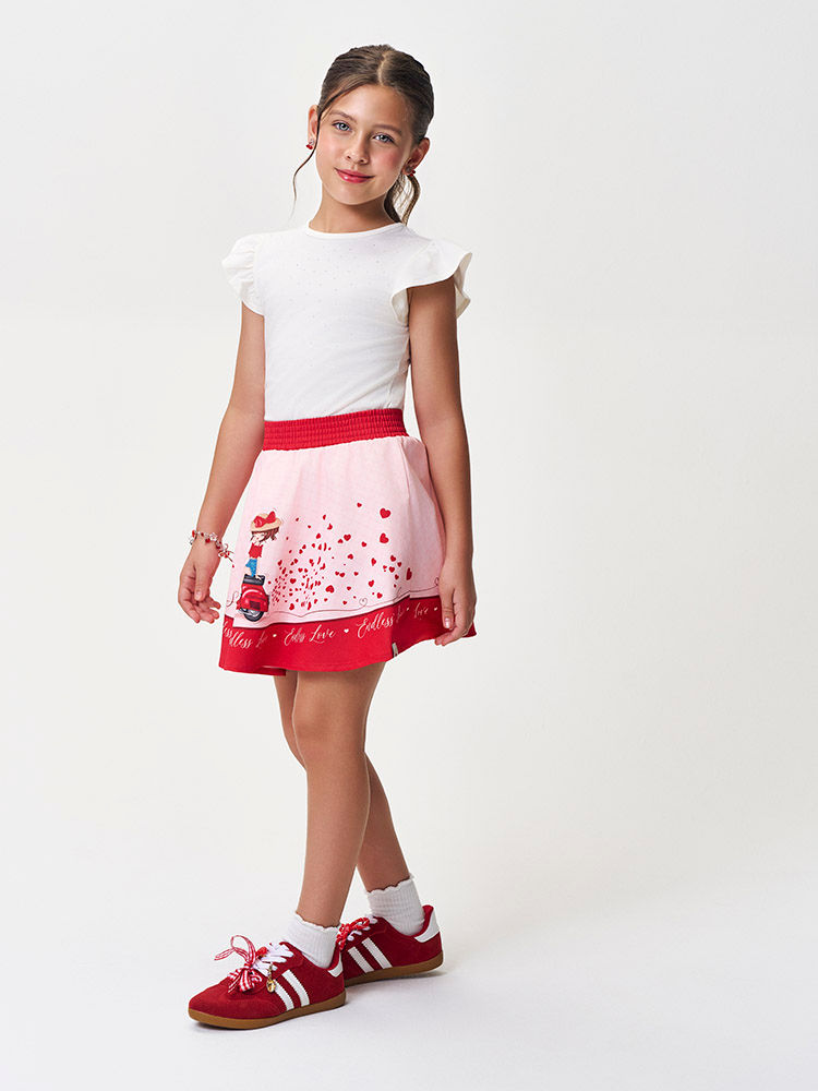 Conjunto Infantil Blusa com Strass e Saia-Short Scooter Lover