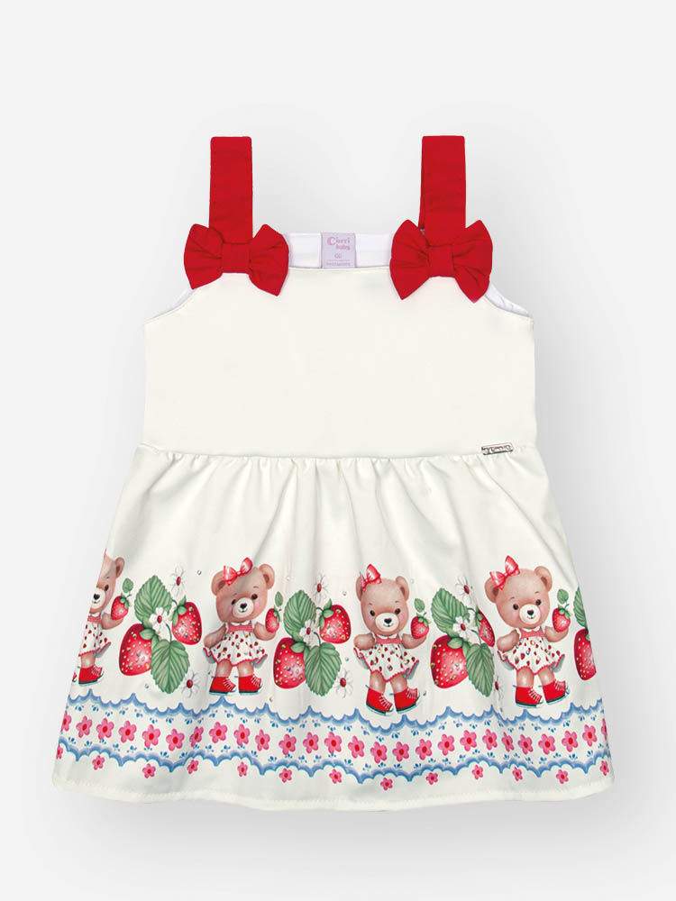 Conjunto Bebê Menina Berry Sweet em Cetim Glow – Bata com Shorts Estampado de Morangos Cinti Baby OFF WHITE/RS IOGURTE