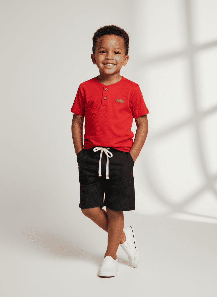 Conjunto Camiseta Estampa Costas E Bermuda Vermelho E Cinza Chumbo Abrange Conjunto Camiseta Estampa Costas E Bermuda Vermelho E Cinza Chumbo Abrange