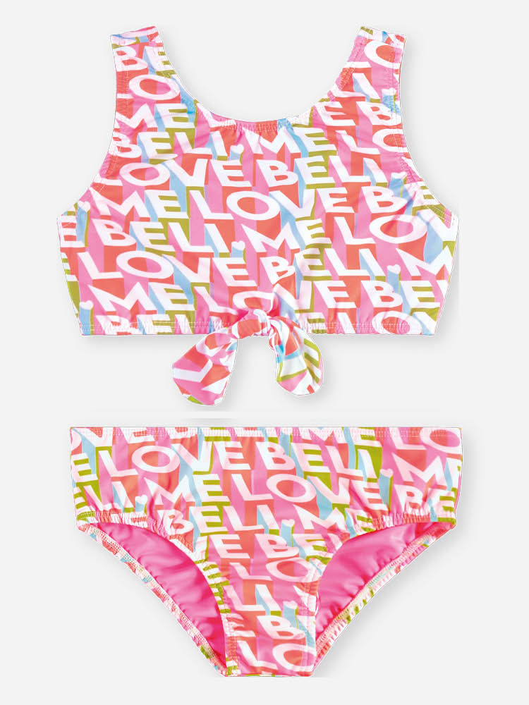 Biquíni Infantil Menina Rosa Neon Love em Malha UV