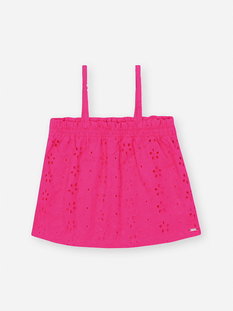 Conjunto Infantil Blusa, Sobreposição e Shorts Laise Rosa