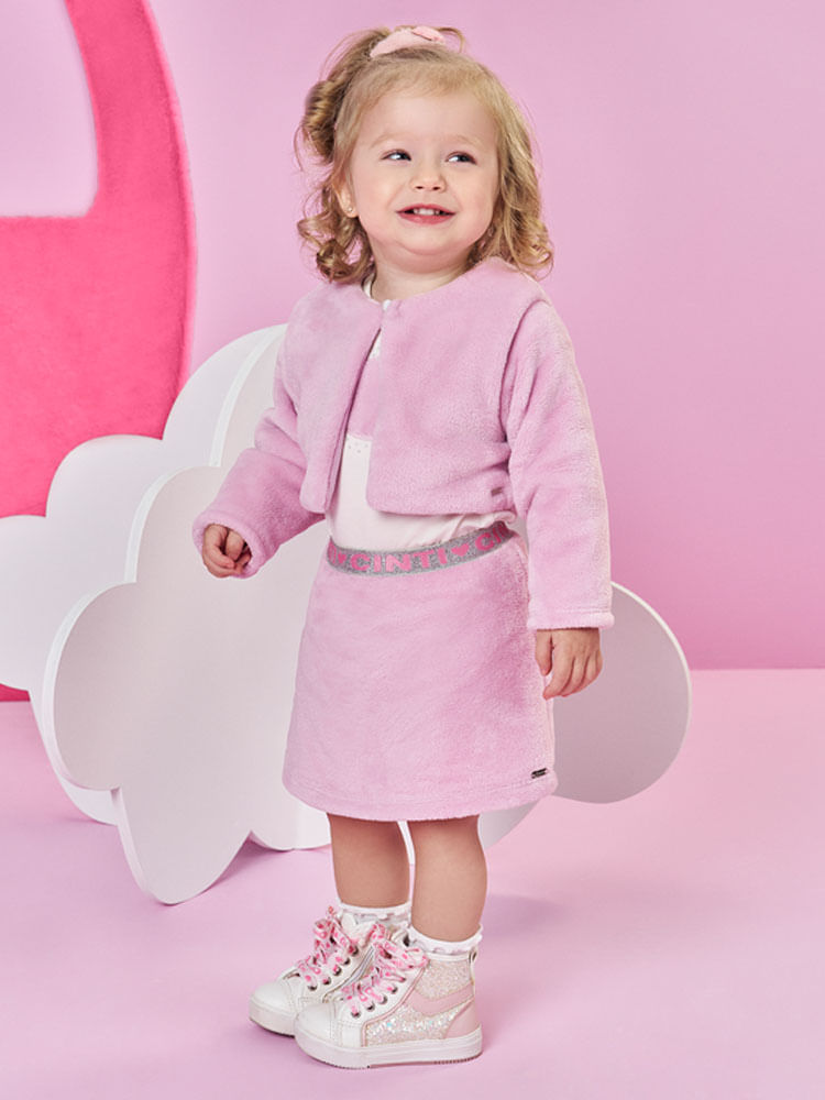 Conjunto Pelo Bebê Menina Bordado Ursinha Mundo Cinti