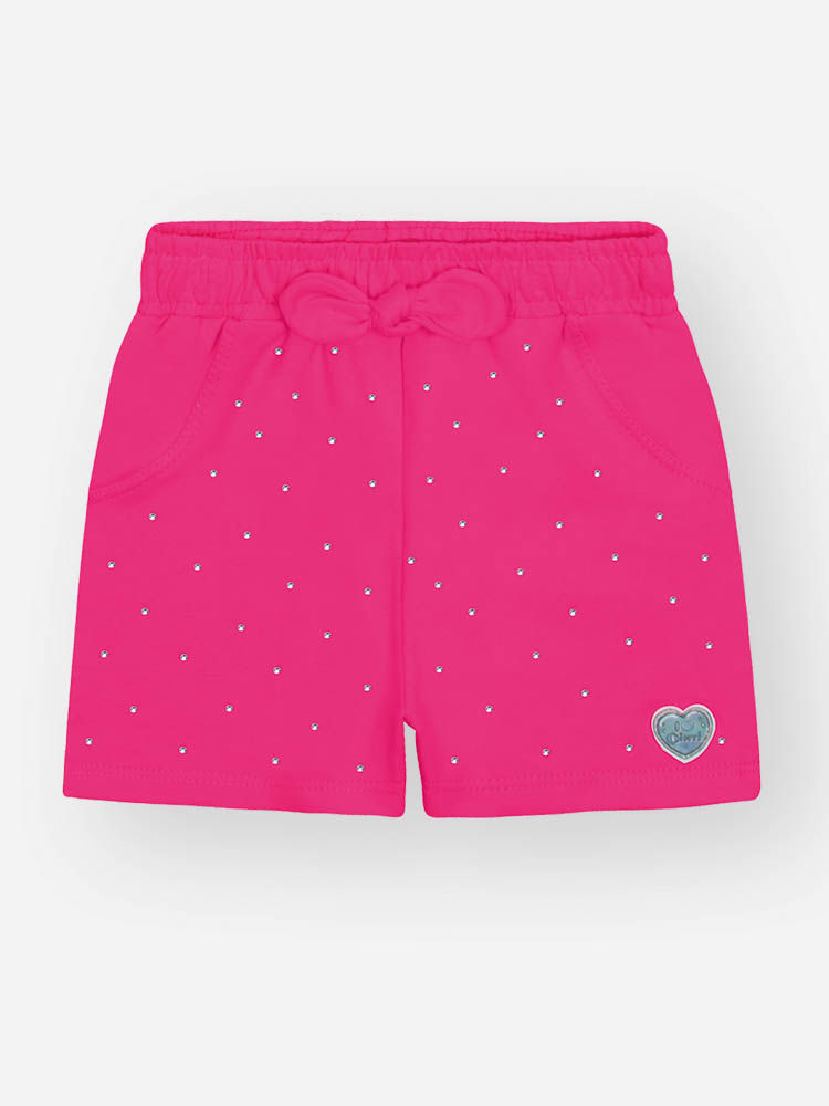 Shorts Infantil Confortável em Moletinho com Strass e Laço ROSA CRUSH
