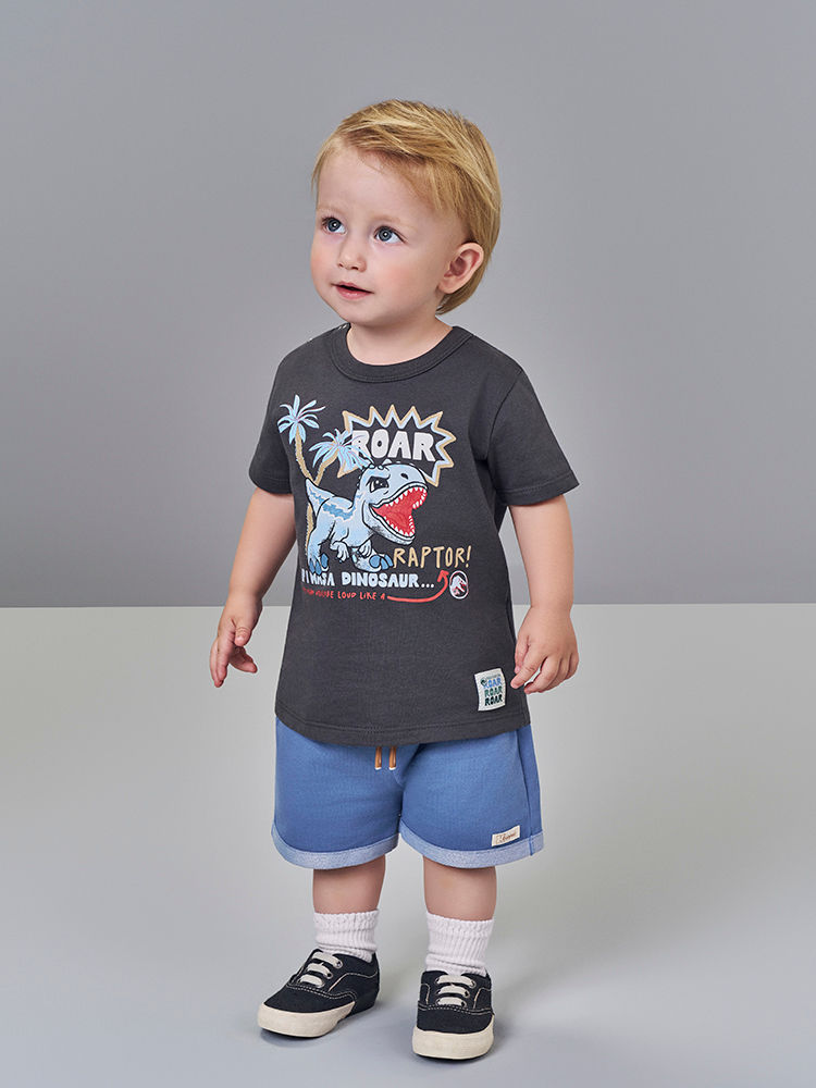 Camiseta Bebê Menino T-Rex Jurassic World Chumbo Camiseta Bebê Menino T-Rex Jurassic World Chumbo