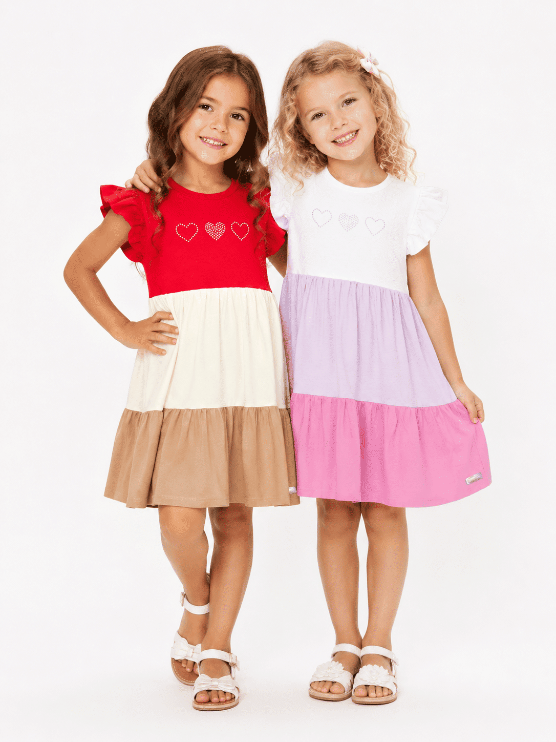 Vestido Infantil Color Block 3 Corações Vermelho Abrange