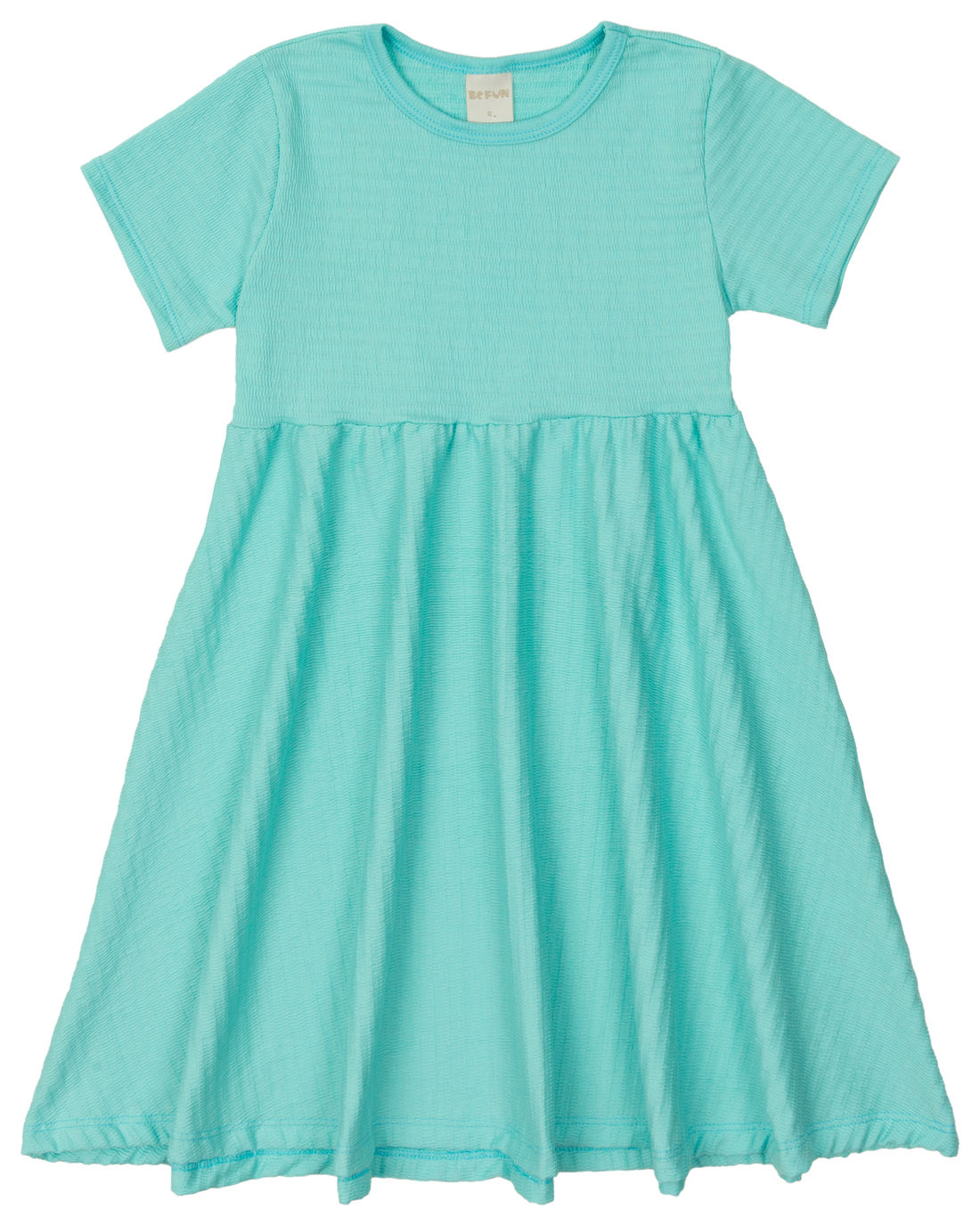 Vestido Infantil Canelado Evasê Manga Curta Menta Vestido Infantil Canelado Evasê Manga Curta Menta