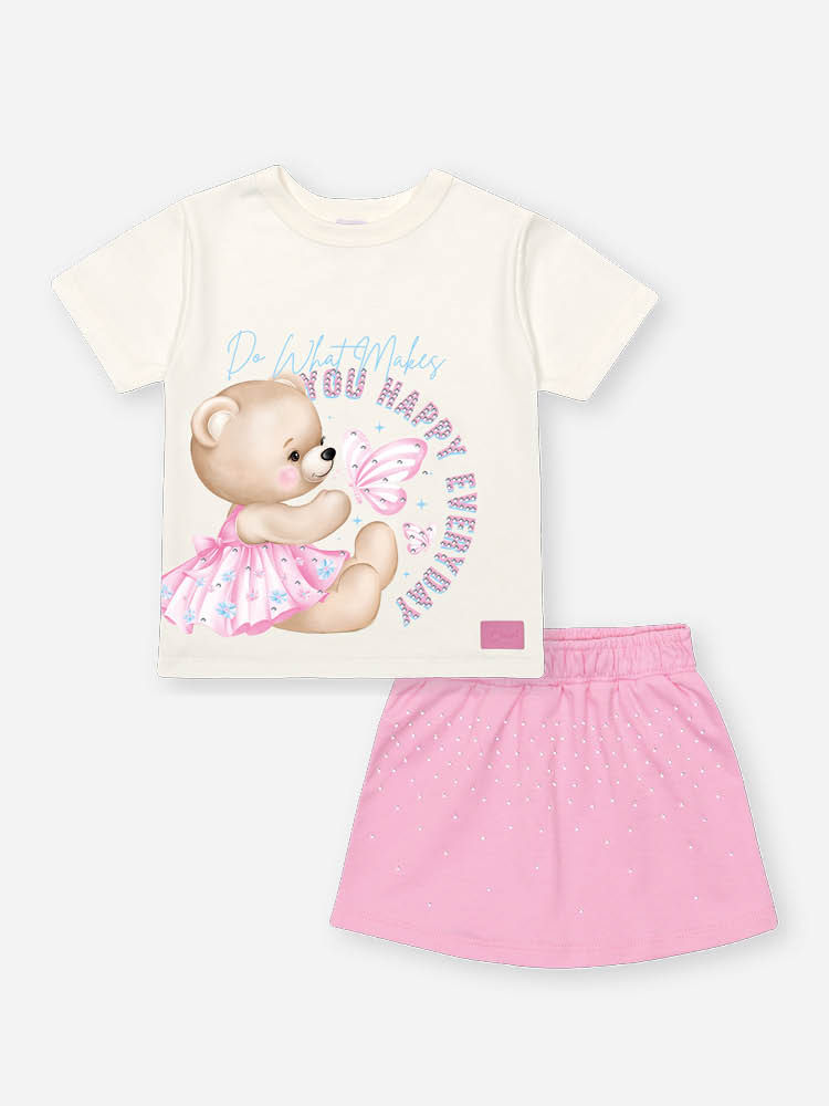 Conjunto Bebê Menina Ursinha Bailarina com Short-Saia – Look Delicado em Algodão Cinti Baby NATURAL/RS IOGURTE