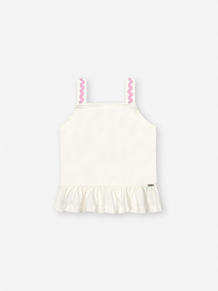 Conjunto Infantil com Regata Boxy em Cotton e Shorts em Moletinho – Look Menina Verão com Algodão NATURAL/RS IOGURTE