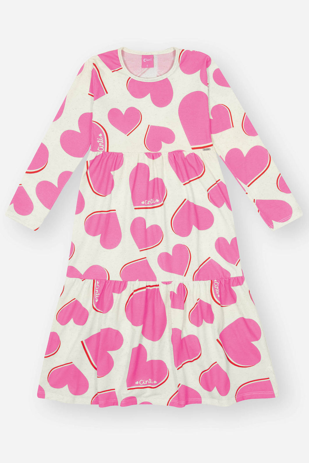 Vestido Midi Infantil Menina Corações Rosa Mundo Cinti